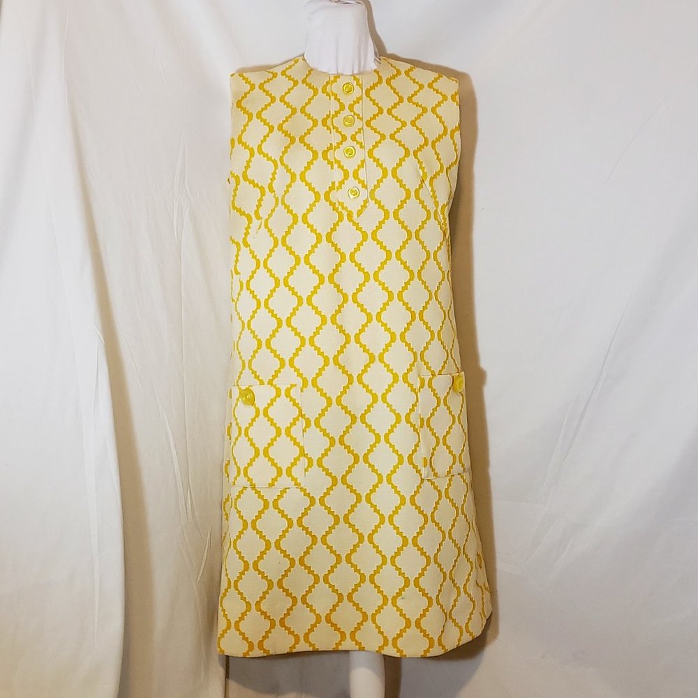 Rare Vintage 60s Yellow & White Groovy Mod Shift Dress